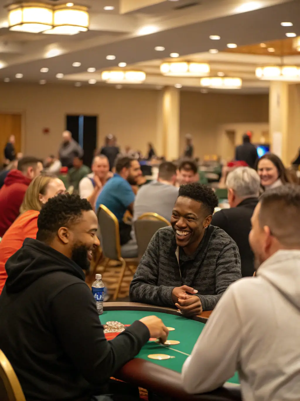 Image of participants engaged in a mock poker tournament, showcasing the competitive yet friendly spirit of the club's events.